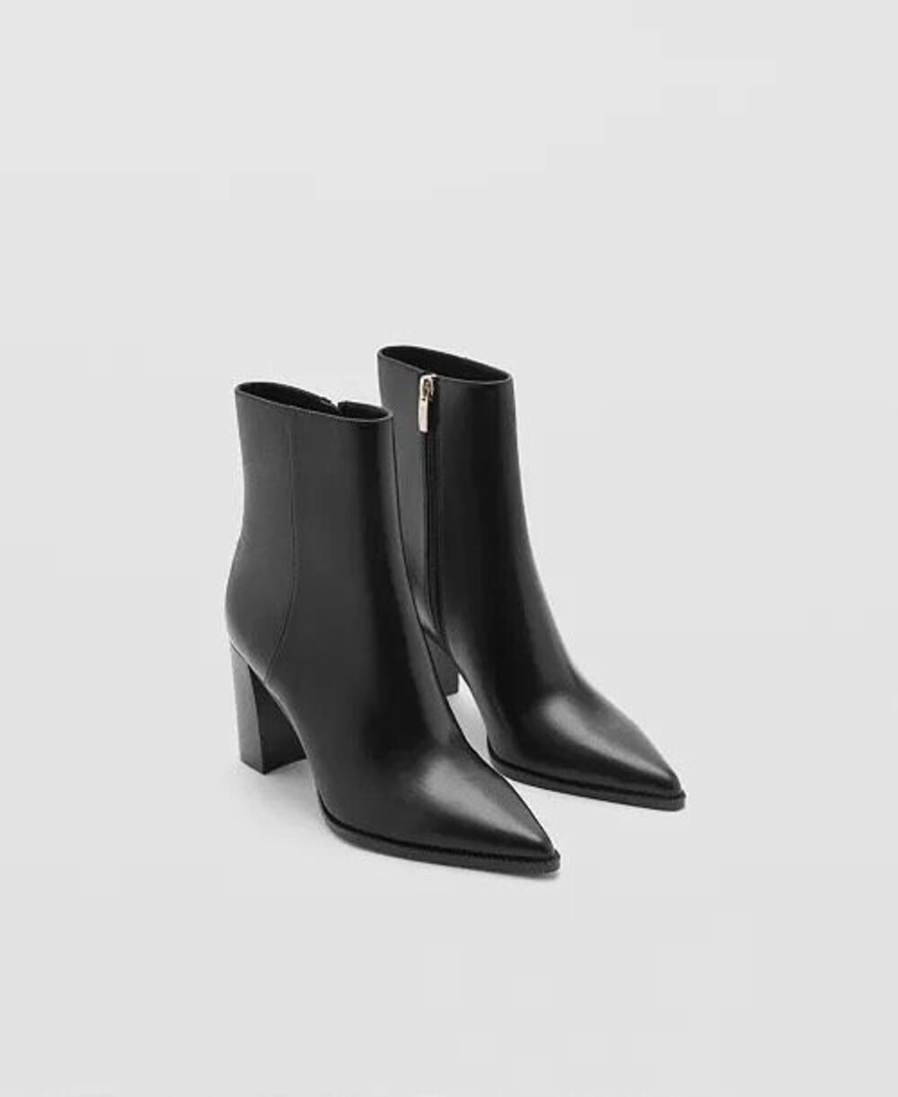 MNG by Mango Leather Pointed Ankle Boots Black side zip Women’s 38 7.5-8 NEW